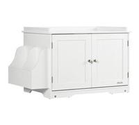 PawHut Maison de Toilette pour Chat Design Meuble Cache litière 2 en 1 Table d'appoint 2 Portes avec cloison Amovible - 86 x 48 x 52 en Bois Blanc
