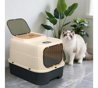 Maison de Toilette pour Chats avec bacs Amovibles,Litière pour Chat avec Couvercle,Bac à litière Pliable pour ChatEntrée Avant et Sortie supérieure,rès Grand Espace, 37 x 49 x 37 cm (Noir)