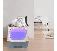 Maison de Toilette pour Chats avec bacs Amovibles,Litière pour Chat avec Couvercle,Bac à litière Pliable pour ChatEntrée Avant et Sortie supérieure,rès Grand Espace, 37 x 49 x 37 cm (stérilisé) Gris