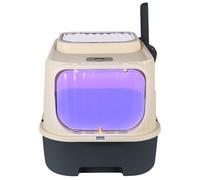 Maison de Toilette pour Chats avec bacs Amovibles,Litière pour Chat avec Couvercle,Bac à litière Pliable pour ChatEntrée Avant et Sortie supérieure,rès Grand Espace, 37 x 49 x 37 cm (stérilisé) Noir