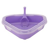 Maison de Toilette Profil Bas Triangulaire Anti-éclaboussures pour Toilettes d'angle pour Chats, Bac À Litière pour Chiots, D'intérieur, Lapin Chatons, Lapins(Purple)