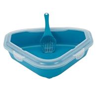 Maison de Toilette Profil Bas Triangulaire Anti-éclaboussures pour Toilettes d'angle pour Chats, Bac À Litière pour Chiots, D'intérieur, Lapin Chatons, Lapins(Blue)