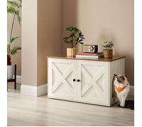 Maison de Toilettes pour Chat, Bac à litière, Filtre à charbon Charbon, Séparateur Amovible, 80 x 53 x 50 cm, Marron et Blanc