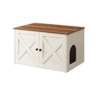 Maison De Toilettes Pour Chat, Niche, Meuble Litière Chat, Table Basse, 80 X 53 X 50 Cm, Marron Miel Et Blanc Rustique