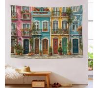 Maison De Tuiles De Lisbonne Tapisserie, Tapisserie Murale Style Nordique Décoration Murale Pour Maison Salon Chambre Dortoir à Coucher Esthétique 200x150cm, Multicolore