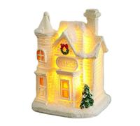 Maison de village de Noël - Cottage en résine de neige blanche lumineuse | Décoration de bureau de 5,8 à 8,6 cm - Paysage d'hiver miniature pour décoration de vacances, cheminée et fêtes