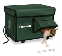 Maison d'extérieur pour chat - Abri isotherme imperméable toutes saisons avec porte de secours, coupe-vent pour chats et animaux errants (non chauffé) (vert noirâtre, 42,9 cm (L) x 32,6 cm (l) x 33,4