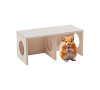 Maison d'habitat pour hamster - 24,9 x 11,9 x 10,9 cm - Grand tunnel à 2 chambres en bois - Jouet de jeu à cacher et à découvrir - Labyrinthe multi-pièces pour animaux de compagnie pour gerbilles et