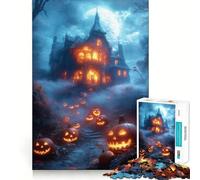 Maison d'halloween hantée avec citrouilles sculptées, Puzzle de 1000 pièces pour Adolescents, Jeu de logique et de Construction Amusant, découpe de précision, Cadeau élégant 38x52cm