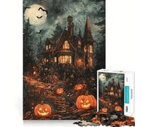 Maison d'halloween hantée avec des citrouilles Puzzle de 1000 pièces pour Adolescents Jeu de logique et de réflexion Cadeau élégant et Amusant à réaliser Ensemble 38x26cm