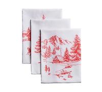 Maison d'Hermine - Ensemble de 3 torchons de cuisine 100 % coton, 70 x 50 cm, réutilisables, absorbants avec boucle de suspension pour la cuisine, la salle à manger, décorations de Noël (Jouy d'hiver)