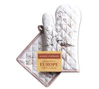 Maison d'Hermine - Ensemble manique et Gant de Cuisine 100% Coton (19 x 33 cm et 20 x 20 cm) - Gants résistants à la Chaleur pour Manipuler Les Plats Chauds Cadeau Saint Valentin pour Homme