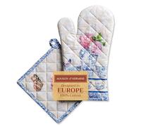 Maison d'Hermine - Ensemble manique et Gant de Cuisine 100% Coton (19 x 33 cm et 20 x 20 cm) - Gants résistants à la Chaleur pour Manipuler Les Plats Chauds Cadeau Saint Valentin pour Homme