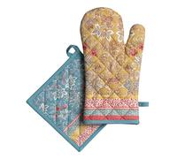 Maison d'Hermine - Ensemble manique et Gant de Cuisine 100% Coton (19 x 33 cm et 20 x 20 cm) - Gants résistants à la Chaleur pour Manipuler Les Plats Chauds Cadeau Saint Décorations de Pâques