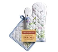 Maison d'Hermine - Ensemble manique et Gant de Cuisine 100% Coton (19 x 33 cm et 20 x 20 cm) - Gants résistants à la Chaleur pour Manipuler Les Plats Chauds Cadeau Saint Décorations de Pâques