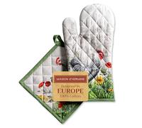 Maison d'Hermine - Ensemble manique et Gant de Cuisine 100% Coton (19 x 33 cm et 20 x 20 cm) - Gants résistants à la Chaleur pour Manipuler Les Plats Chauds Cadeau Saint Valentin Femme