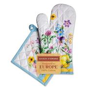 Maison d'Hermine - Ensemble manique et Gant de Cuisine 100% Coton (19 x 33 cm et 20 x 20 cm) - Gants résistants à la Chaleur pour Manipuler Les Plats Chauds Cadeau Saint Décorations de Pâques