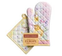 Maison d'Hermine - Ensemble manique et Gant de Cuisine 100% Coton (19 x 33 cm et 20 x 20 cm) - Gants résistants à la Chaleur pour Manipuler Les Plats Chauds Cadeau Saint Valentin Femme