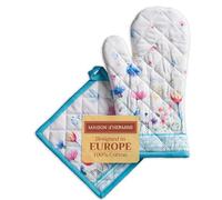 Maison d'Hermine - Ensemble manique et Gant de Cuisine 100% Coton (19 x 33 cm et 20 x 20 cm) - Gants résistants à la Chaleur pour Manipuler Les Plats Chauds Cadeau Saint Valentin pour Homme