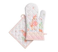 Maison d'Hermine - Ensemble manique et Gant de Cuisine 100% Coton (19 x 33 cm et 20 x 20 cm) - Gants résistants à la Chaleur pour Manipuler Les Plats Chauds Cadeau Saint Valentin Femme