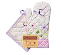 Maison d'Hermine - Ensemble manique et Gant de Cuisine 100% Coton (19 x 33 cm et 20 x 20 cm) - Gants résistants à la Chaleur pour Manipuler Les Plats Chauds Cadeau Saint Valentin Femme