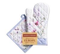 Maison d'Hermine - Ensemble manique et Gant de Cuisine 100% Coton (19 x 33 cm et 20 x 20 cm) - Gants résistants à la Chaleur pour Manipuler Les Plats Chauds Cadeau Saint Valentin Femme