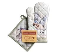 Maison d'Hermine - Ensemble manique et Gant de Cuisine 100% Coton (19 x 33 cm et 20 x 20 cm) - Gants résistants à la Chaleur pour Manipuler Les Plats Chauds Cadeau Saint Cadeaux fête des mères