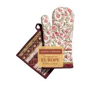 Maison d'Hermine - Gants de cuisine 19 x 33 cm et maniques de 20 x 20 cm - En 100 % coton - Résistants à la chaleur - Pour banquet, Reveillon AU Jardin - Thanksgiving/Noël