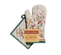 Maison d'Hermine - Gants de cuisine 19 x 33 cm et maniques de 20 x 20 cm - En 100 % coton - Résistants à la chaleur - Pour banquet, recolte - Thanksgiving/Noël