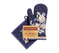 Maison d'Hermine - Gants de cuisine 19 x 33 cm et maniques de 20 x 20 cm - En 100 % coton - Résistants à la chaleur - Pour banquet, bleu citrouille - Thanksgiving/Noël