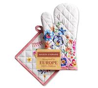 Maison d'Hermine Happy Florals - Ensemble High Summer de (19cm x 33cm) Gants de Cuisine et (20cm x 20cm) Gants de Cuisine, 100% Coton pour Barbecue, Cuisson, Four, Micro-Ondes, Printemps/été
