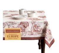Maison d'Hermine Holy Jouy - Brown Nappe Rectangle 100% Coton pour Cuisine, Salle à Manger, Style Ferme, pour Fêtes, Mariage, Thanksgiving, Noël (Rectangle, 140cm x 180cm)