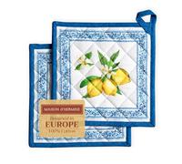 Maison d'Hermine Lot de 2 maniques 100 % coton résistant à la chaleur 20 cm x 20 cm avec boucle pour barbecue, cuisine, pâtisserie, grill, manipulation des poêles chaudes printemps/été (Cedrat)