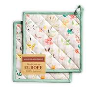 Maison d'Hermine Lot de 2 maniques 100% Coton résistant à la Chaleur, 20 cm x 20 cm, avec Boucle, pour Manipuler Les Plats Chauds et Cuisiner Cadeau Saint Valentin Femme