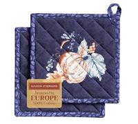 Maison d'Hermine - Lot de 2 maniques 100 % coton résistant à la chaleur - Avec nœud - Pour la cuisson, le micro-ondes, la manipulation de poêles chaudes - Bleu citrouille - Thanksgiving/Noël - 20 x 20