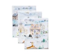 Maison d'Hermine Lot de 3 serviettes de cuisine 100 % coton - 70 x 50 cm - Réutilisables - En tissu absorbant avec boucle de suspension - Décoration de Noël pour la cuisine - Motif Snowy World