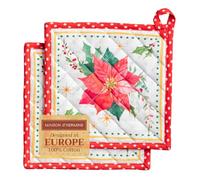 Maison d'Hermine Maniques, 100% coton, résistantes à la chaleur, lot de 2 sous-verres avec boucle pour la cuisson, le barbecue, la manipulation de poêles chaudes, Poinsettia Noël- Thanksgiving/Noël