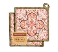 Maison d'Hermine Maniques Lot de 2 maniques, 100 % coton, avec nœud, résistants à la chaleur, pour la cuisine, micro-ondes, barbecue, motif Damas - Action de grâce/Noël (20 cm x 20 cm)