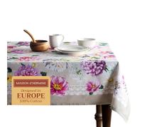 Maison d'Hermine Nappe rectangulaire 100% Coton 220 cm x 160 cm, Réutilisable, idéal au Quotidien, pour Les Repas, Les fêtes et la Cuisine Printemps/été (Pivoine)