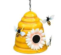 Maison d'oiseau, Bird Blans for Outside, 5.7x5.7x6.5 '' Beehive Iron Bird House avec Ornements d'abeilles, Suspendu ou plaçant Une boisette Facile à Propre avec Une Base Stable pour la décoration du