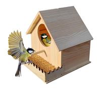 Maison D'oiseau Décorative Avec Mangeoire, Nichoir À Oiseaux Extérieurs, Habitat D'oiseaux De Jardin Arrière, Poteau De Support Avec Perche, Structure En Bois Ventilé, 7,87x7,87x7,87 Pouces, Pour Un U