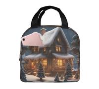 Maison Du Village De Noël 3 Impression Sacs Dejeuner Réutilisable Sacs Glaciere Léger Panier Repas Pour Travail École Plage 22X20X13Cm