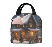 Maison Du Village De Noël 3 Impressions Sacs Glaciere Avec Feuille D'Aluminium Sacs Dejeuner Léger Sac Déjeuner Pour Femme Pique-Nique École 22X20X13Cm