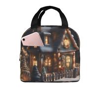 Maison Du Village De Noël 4 Impressions Sacs Dejeuner Avec Feuille D'Aluminium Sacs Glaciere Léger Panier Repas Pour Bureau Voyages École 22X20X13Cm