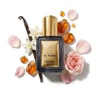 Maison El Nabil Royal Gold - Roll-On 5ml - Extrait de Parfum Mixte Dubaï | Format voyage à bille, sans alcool, senteur vanillée et musquée (ambre, rose, jasmin), idée cadeau