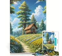Maison en Bois au Bord d'un Chemin forestier Puzzle 1000 pièces pour Adultes Jeu de mémoire et de Concentration Ajustement Parfait Format Compact Idéal pour des Moments de Jeu en Famille (38x26cm)