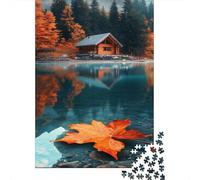 Maison en Bois de forêt Puzzle 1000 Pièces Cadeau Unique Feuille d'érable lac Jeu Éducatif Défi Jouet À De Qualité Supérieure Peinture Art pour Adultes Enfants 1000pcs (75x50cm)