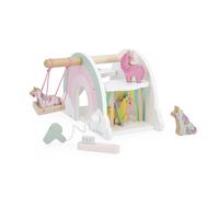 Janod - Maison en Bois des Licornes - Thème Licorne - Jouets en Bois FSC - Inclus 6 Accessoires : 4 Licornes, 1 seche Cheveux, 1 Brosse, 1 balancoire, 1 Toboggan - Dès 18 Mois - J08591