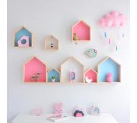Maison en bois en forme de mur accrocher étagère de stockage de jouets Rack Accueil Décorations - L Bleu