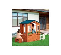 Maison en Bois pour Enfants Brooklyn - Gris - maisonnette pour Jardin en Bois avec fenêtres et Porte, Maison de Jeux pour Enfant avec Banc, barrière boîte aux Lettres et jardinières